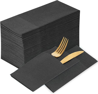 KAMMAK Dinner Napkins Disposable Dark Gray Cloth Like Paper Napkins with Pocket 100 Pack Folded Wedding Reception Napkins Bathroom Guest Hand Towels for Party, Kitchen, Restaurants (16.5 x 16.5 inch)