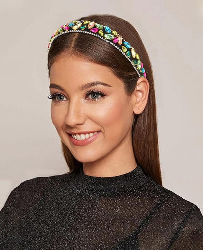 Wecoe Rhinestone Headband Women Vintage Multi-colored Non Slip Fashion Bling Sparkly Diamond Headband Halloween Renaissance Costume Hair Accessories For Women Girls Holiday Birthday Gift