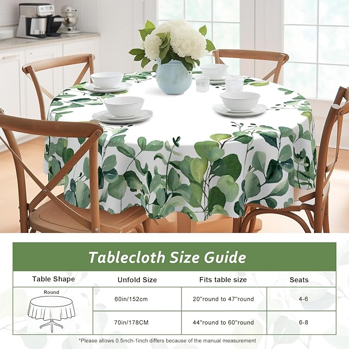 Eikione Round Tablecloth 60inch, Summer Floral Tablecloth Waterproof and Wrinkle-Free, Table Covers, Summer Decorations for Home Dining