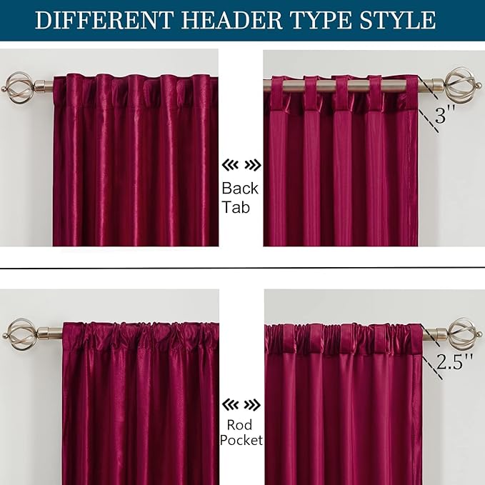 PRIMROSE Red Curtains 102 inch for Living Room Velvet Drapes Blackout Rod Pocket Back Tab Window Treatment Semi Room Darkening Decor Curtains for Bedroom Set of 2 Panels