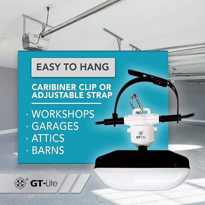 GT-Lite 50FT LED Work Light 7500 Lumen 75W LED Damp Location Construction String Lights Linkable for Jobsite Lighting, Adjustable, ETL Listed (5 Light Heads) (7500 Lumen)