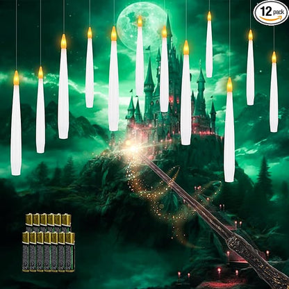 12 PCS Floating Candles with Wand LED Magic Hanging Candle Battery Operated Candle with 13 Batteries Include Flickering Warm Light Floating Candles for Christmas Halloween Decoration