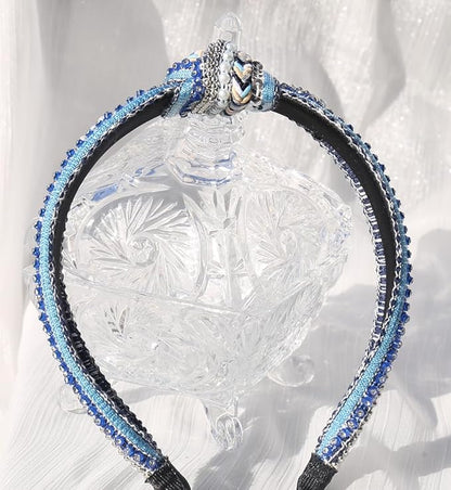 Women's Boho Knotted Sequin Pearls Headbands for Women Non Slip, Girls Top Knot Sparkly Wide Hair Accessories Christmas Gift (Boho Blue Knot)
