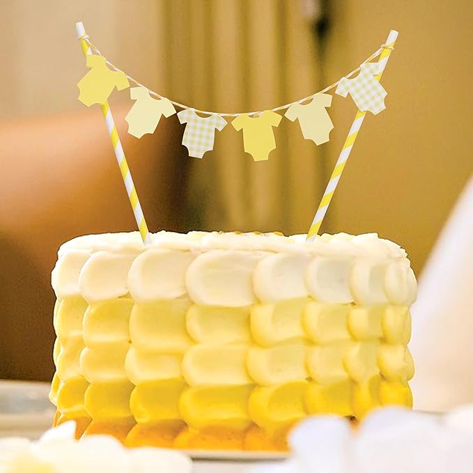 Yellow Baby Shower Cake Topper - Yellow Bodysuit Gingham Cake Topper,Gender Reveal Decor,Baby Shower Cake Decorations,Gingham Onesie Party Decorations (yellow)