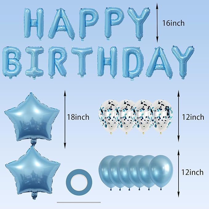 Light Blue Ballooons Happy Birthday Balloons Banner 16 Inch Aluminum film Letters Balloons for Party Decoration Scene Arrangement Balloon Birthday Event Celebration Decorations