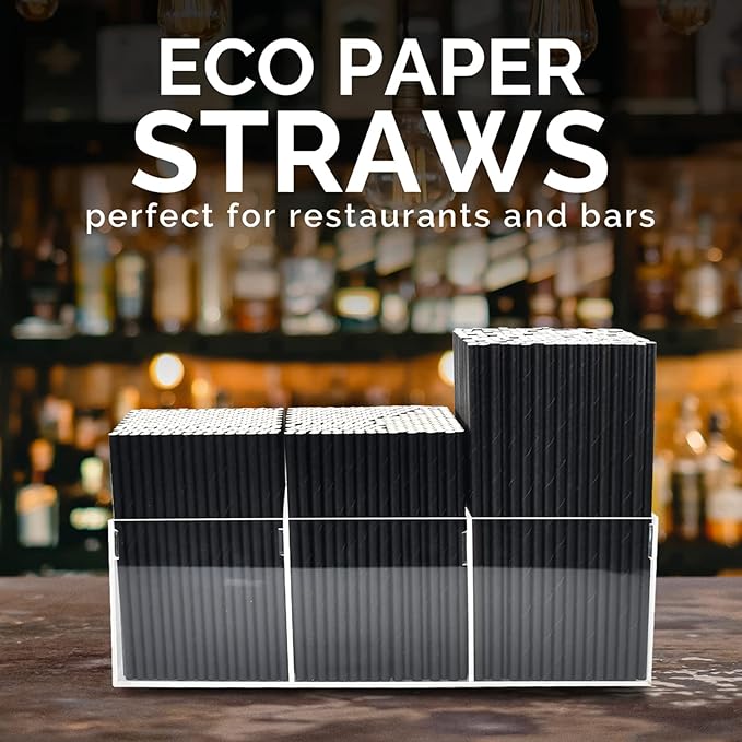 Black Paper Straws, Solid black/250 Bulk, Biodegradable Paper Drinking Straws for Cocktail, Drinks, Bars and Restaurant, 7.75"x0.24"
