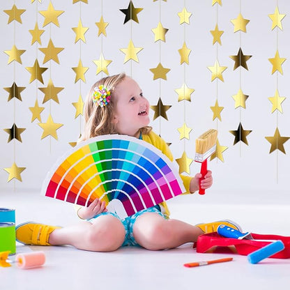 Patelai Glitter Star Garland Banner Christmas Decor 130 Feet Star Hanging Bunting Banner Twinkle Backdrop for Homecoming Classroom Wedding Birthday Halloween Party Supplies(Gold)