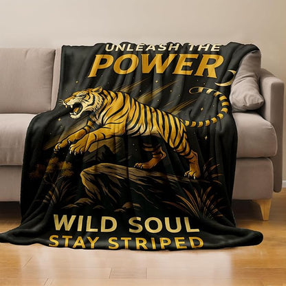 Tiger Power Throw Blanket Gifts for Boys Girls Kids Adults, Animal Flannel Blankets for Travel Sofa Living Room Decor 60"X80"