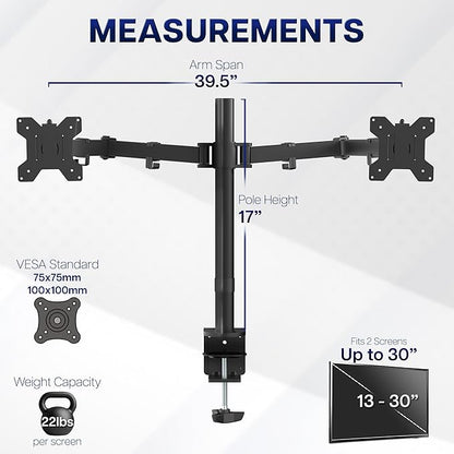 VIVO Dual Ultrawide Monitor Desk Mount, Heavy Duty Fully Adjustable Steel Stand, Holds 2 Computer Screens up to 38 inches and Max 10kg Each, Black, STAND-V038