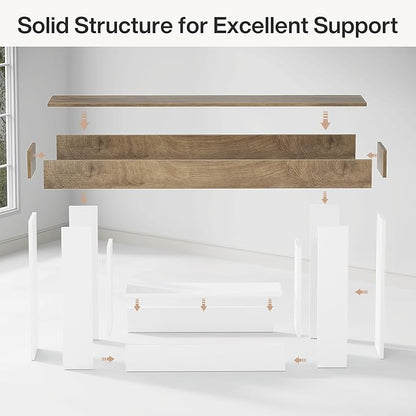 Tribesigns 63" Console Table, Farmhouse 2-Tier Entryway Table with U-Shaped Base, Narrow Long Wood Sofa Table Behind Couch Table for Living Room, Hallway, Foyer, Light Brown & White