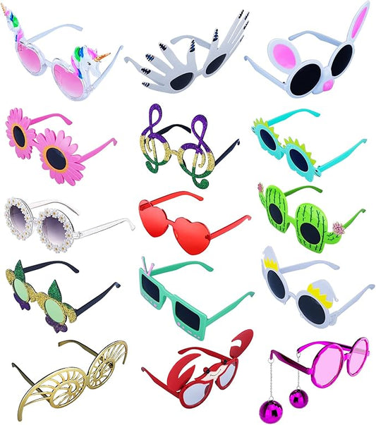 12 Pack Funny Party Sunglasses, Novelty Fun Glasses, Cool Costume Masks for Adults, Kids, Party Favors, Photo Booth Props Sunglasses