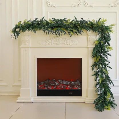Norfolk Pine Garland Artificial Real Touch Green Thick Cedar Cypress Spruce 9FT Greenery Christmas Decor for Mantle Fireplace Wall Table Railings Indoor Outdoor Xmas Decorations