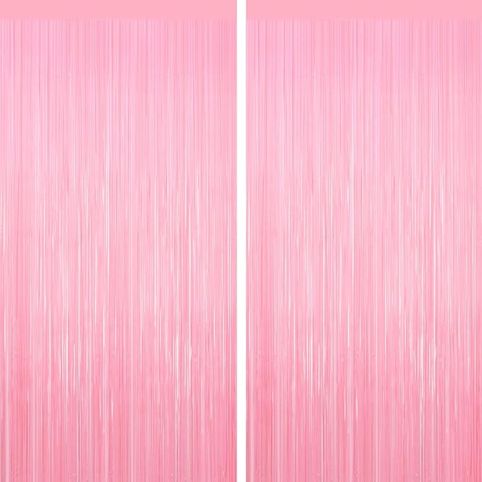 Pastel Pink Tinsel Backdrop Foil Fringe Curtains - 2 Packs Door Streamers Backdrop for Birthday Door Decorations, Party Supplies for Bachelorette, Graduation, Christmas, Disco Decor
