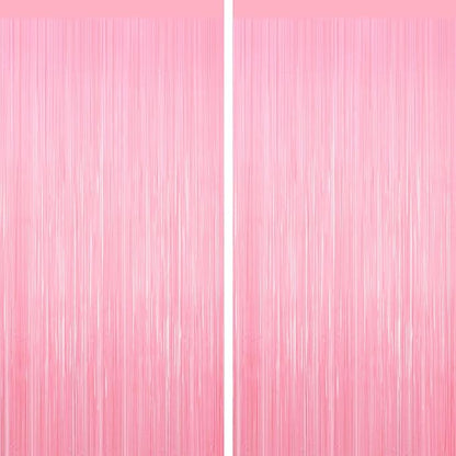 Pastel Pink Tinsel Backdrop Foil Fringe Curtains - 2 Packs Door Streamers Backdrop for Birthday Door Decorations, Party Supplies for Bachelorette, Graduation, Christmas, Disco Decor