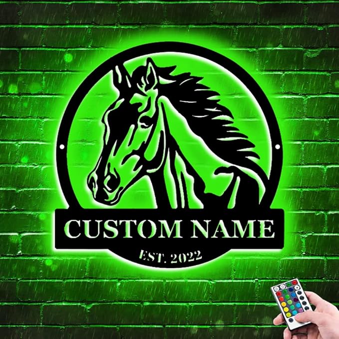 Personalized Name Horse Lamp - Custom Wooden/Metal Night Light, Wall Art, LED Light, Farmhouse House Sign, Themed Gifts for Girl Birthday Christmas
