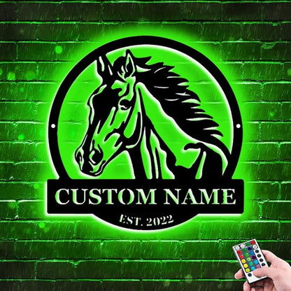 Personalized Name Horse Lamp - Custom Wooden/Metal Night Light, Wall Art, LED Light, Farmhouse House Sign, Themed Gifts for Girl Birthday Christmas