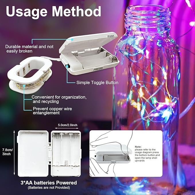 Easter String Lights Battery Operated, 2 Pack Mutilcolor LED Fairy Lights 16FT 50LED Silver Wire String Light Waterproof Easter Fairy Light Indoor Ourdoor for Bedroom Spring Party Christmas Decor