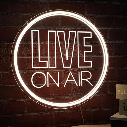 Neon Live On Air Light Sign, USB Powered On Air Led Light Up Sign, Dimmable Wall Décor Round On Air Streaming Neon Sign for Streamer, Gamer, Game Room, Studio Decor (Warm White)