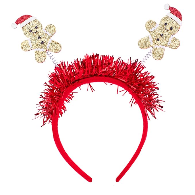 Beleki Gingerbread Headbands with Christmas Hat - Glitter Headband Hair Hoop Headwear Funny Christmas Hair Accessories for Aldut Teens Kids Gift Xmas Holiday Party Festival Events Cotume Decor