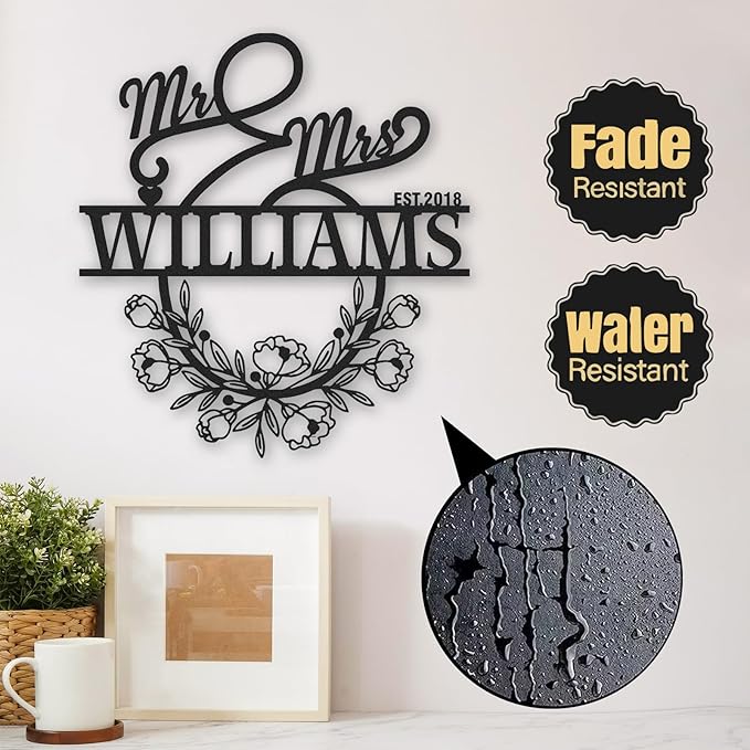 Personalized Anniversary Wedding Gifts for Couples, Custom Metal Sign with Couples Name and Date, Family Name Sign, Metal Art Wall Decor, Home Decor, Engagement Bridal Shower Gifts Color06