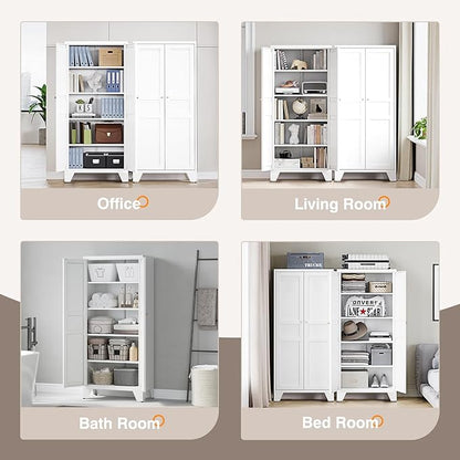 Yizosh Metal Storage Cabinet with 2 Doors and 4 Adjustable Shelves - 61" White Kitchen Pantry Storage 5-Tier Tall Steel Cabinets Locker for Kitchen, Living Room, Dining Room
