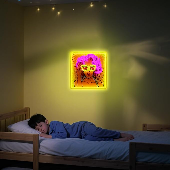 ENUOLI Pretty Girl Neon Sign,UV Print LED Light Sign Dimmable USB Powered Cool Women Lady Neon Lights for Bedroom,Pop Art Home Wall Decor LED Signs for Christmas Birthday Party Girls Gifts