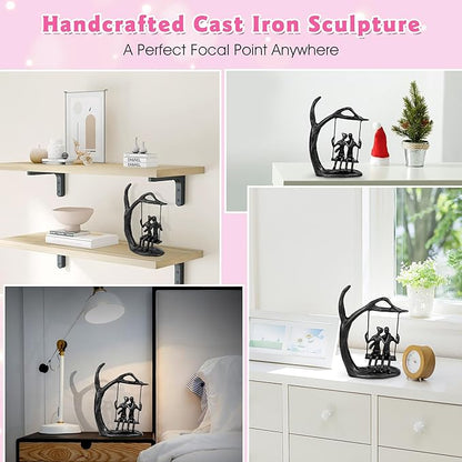 Anniversary Wedding Gifts for Couple/Her - Romantic Couple Statue in Love, Black Metal Figurine Sweet Loving Together Iron Sculpture Decor, Gifts for Wife Husband Christmas