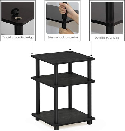 Furinno TURN-N-TUBE Side Table, 3-Tier End Table, Open Shelves Nightstand, Night Stand, Bedside Table, Easy Assembly, for Living Room, Bedroom, Blackwood | Easy Assembly, Multipurpose