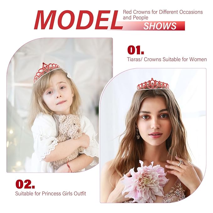 10 Pcs Red Tiaras Crowns Queen of Hearts Crown Headband for Women Girls - Bulk Red Queen Crowns Tiara for Princess Peach Costume Accessories Halloween Cosplay Parties