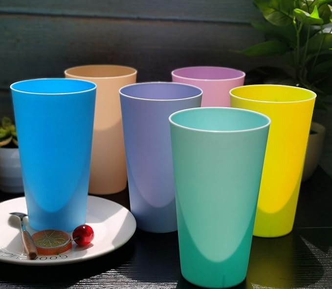 32 oz Plastic Cups Reusable - BPA Free Large Drinking Cups set of 12 - Unbreakable Dishwasher Safe for Kids Kitchen Camping Outdoor