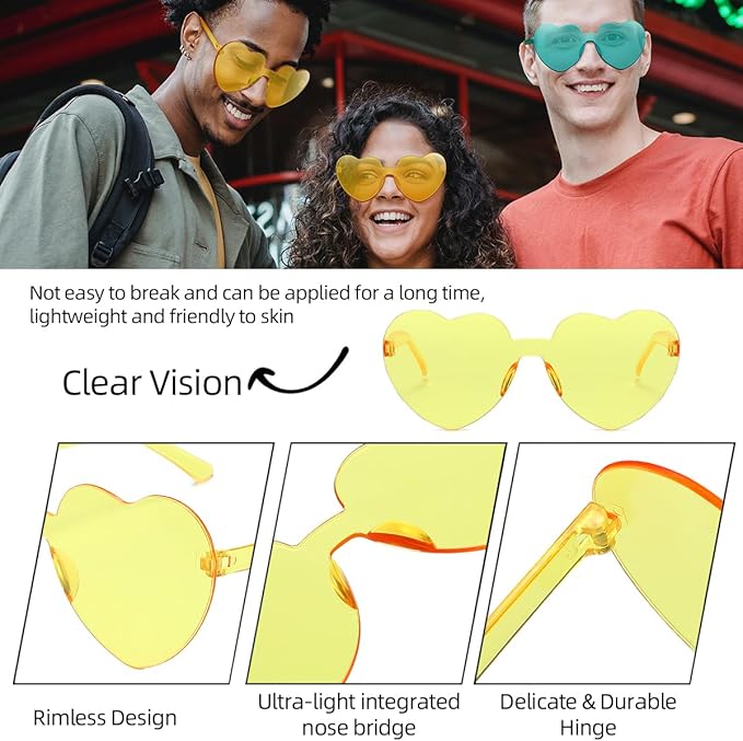 12/20/24 Pairs Heart Sunglasses for Women Men, Trendy Heart Shaped Rimless Transparent Sunglasses, Bachelorette Party