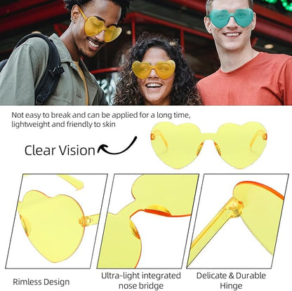 12/20/24 Pairs Heart Sunglasses for Women Men, Trendy Heart Shaped Rimless Transparent Sunglasses, Bachelorette Party