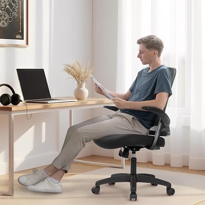 NEO Chair Office Desk Chair Computer High Back Mesh Gaming Seat with Ergonomic Adjustable Comfy Flip-up Armrests Lumbar Support Height for Home (Black)