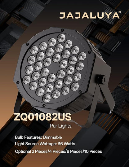 LED Par Lights 36 LED Stage Lights 9 Modes RGB DJ Lights with Sound Activated Remote and DMX Control DJ Uplighting for Birthday Party Events Wedding Christmas Stage Lighting (2 Packs)