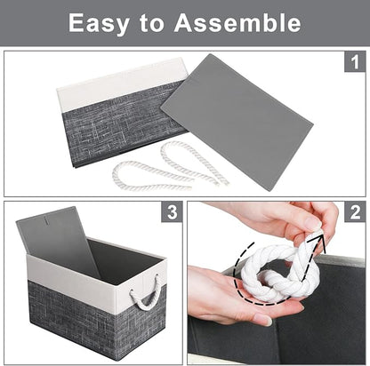 Fab totes Storage Bins [2-Pack], Foldable Storage Baskets for Organizing Toys, Books, Shelves, Closet, Large Storage Box with Rope Handles, Sturdy Organizer Bins, White & Black