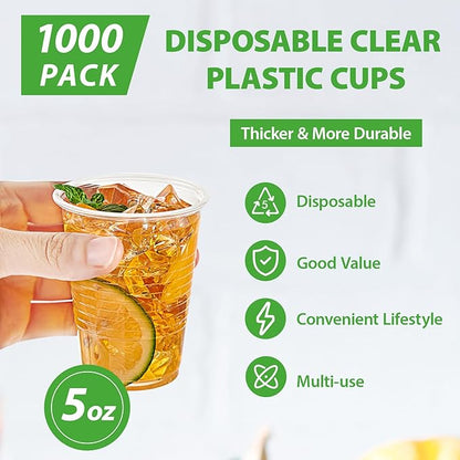 Lilymicky 1000 PACK 5 oz Clear Plastic Cups, Small Disposable Drinking Cups, 5 Ounce Clear Beverage Tumbler for Tasting, Drinking, and Party