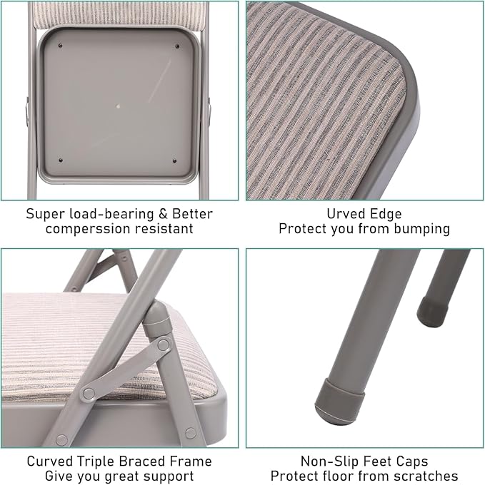 SEALAMB 30 Pack Padded Folding Chairs, Durable Metal Folding Chairs with Fabric Seat & Back for Home Office Wedding Party Events, 350lb Capacity (Grey-Fabric, 30 Pack)
