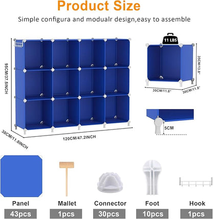 AWTATOS Cube Storage Organizer, 12 Cube Closet Organizers and Storage Shelves, DIY Stackable Bookshelf for Bedroom, Home, Admiral Blue