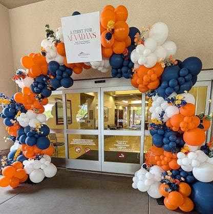 Blue and Orange Balloons Arch Kit, 162pcs Orange Navy Blue White Metallic Gold and Confetti Balloons for Graduation Baby Shower Fall Thanksgiving Birthday Party Decorations