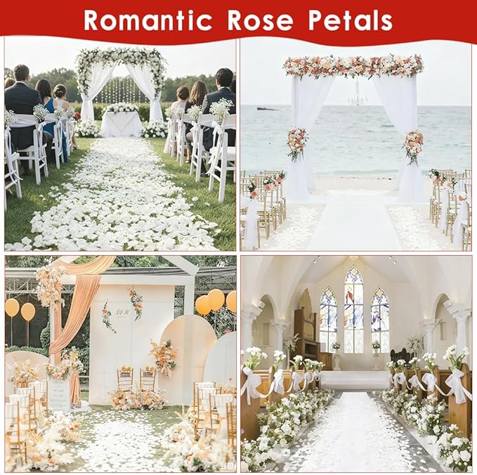 Rose Petals 2000pcs Artificial Silk White Rose Petals Flower Petals Fake Faux Roses Petal for Romantic Night Roses Petal Decorations for Wedding Proposal Anniversary Valentine's Day Flower Decorations