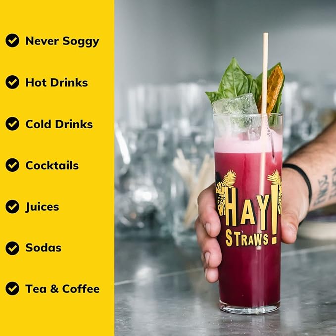 HAY! Straws® 7.75" Regular Drinking Straws | 500 ct 100% Plant-Based | Durable, Non-Soggy, Gluten-Free and Neutral-Taste | Eco-Friendly Alternative to Plastic and Bioplastic Straws