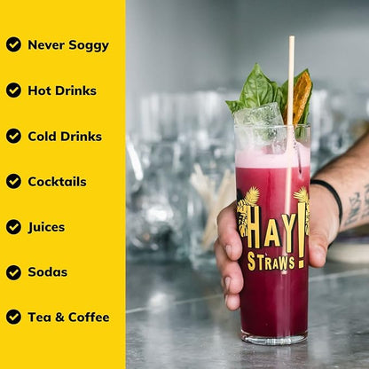 HAY! Straws® 7.75" Regular Drinking Straws | 500 ct 100% Plant-Based | Durable, Non-Soggy, Gluten-Free and Neutral-Taste | Eco-Friendly Alternative to Plastic and Bioplastic Straws