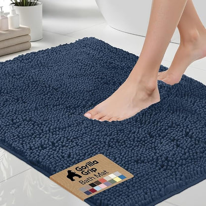 GORILLA GRIP Bath Rug Mat 54x24, Soft Absorbent Chenille, Quick Dry Microfiber Mats, Rubber Backing Washable Shower Floor Rugs, Bathmat Runner, US Designed Bathroom Home Decor Accessories Navy Blue