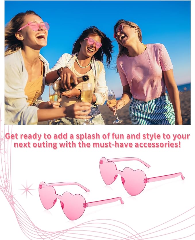 12 Pairs Heart Sunglasses for Women Bulk Transparent Pink Heart Shaped Sunglasses Bachelorette Party Glasses Fun Glasses for Party Favor to Add A Splash of Fun And Style