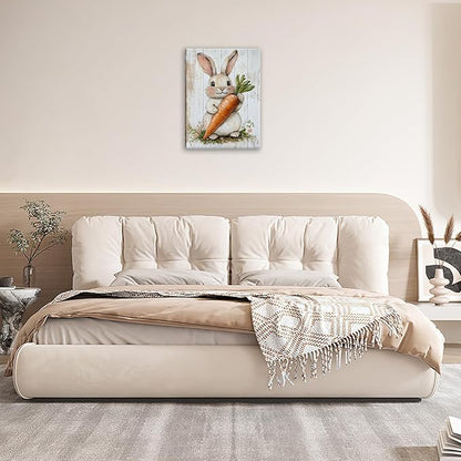 Rabbit Wall Art, Easter Bunny Pictures Wall Decor, Farmhouse Rabbit Carrot Canvas Prints, Rustic Cute Animal Painting Framed Artwork for Bathroom Living Room Bedroom Office Dining Room 24"X20"