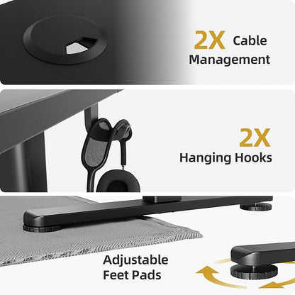 Claiks Electric Standing Desk, Adjustable Height Stand up Desk, 48x24 Inches Sit Stand Home Office Desk with Splice Board, Black Frame/Deep Black Top