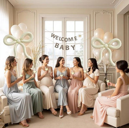 4 Pcs Beige Bow Balloons Cream White Bow Decorations for Girls Women Bow Themed Birthday Party Supplies for Baby Shower, Gender Reveal, Wedding, Bachelorette, One Silly Goose Event Decor