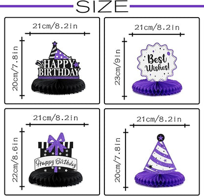 Happy 65th Birthday Decorations,65th Bday Purple Glitter Shiny Stand Honeycomb Table Centerpieces - Cheers to 65 Years Old Birthday Party Photoprop Gift Sign.