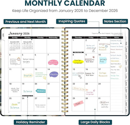2026 Planner, Weekly and Monthly Planner for Women, Jan 2026 - Dec 2026 Pretty 2026 Calendar Planner with Monthly Tabs, Inner Pocket, Spiral Binding, Perfect for Office Home School - 6.3" x 8.5", Bloom Whisper