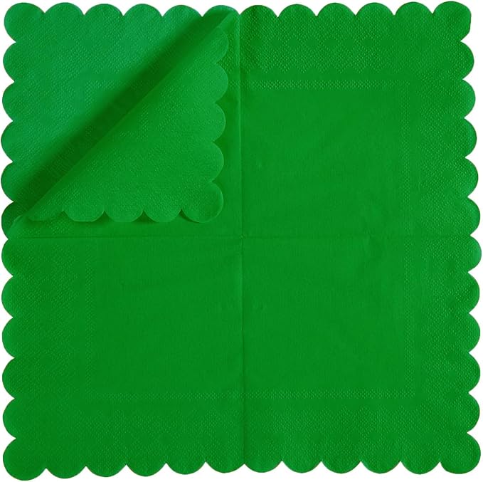 200 Pack Cocktail Napkin 2-Ply Scalloped Edged Dessert Napkins Folded 5 x 5 Inches Disposable Napkins for Dinner Wedding Birthday Party Bridal Anniversary Reception Event (Green-2)